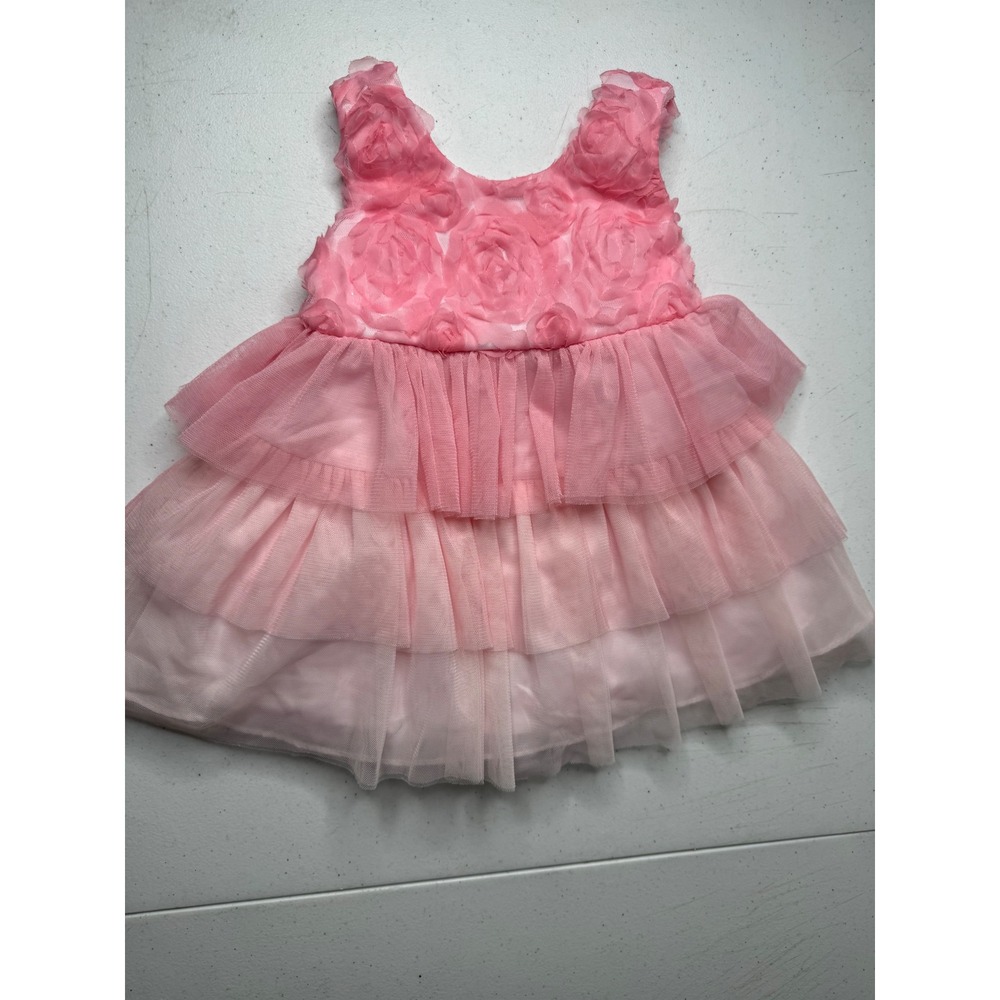 Bonnie Jean Infant Girls Pink Rosette Tulle Tiered‎ Party Dress 12M R75157-DV